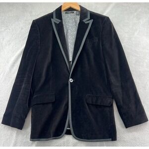 Two A.M. Sport Coat Mens Medium One Button Black Velvet Cotton Formal